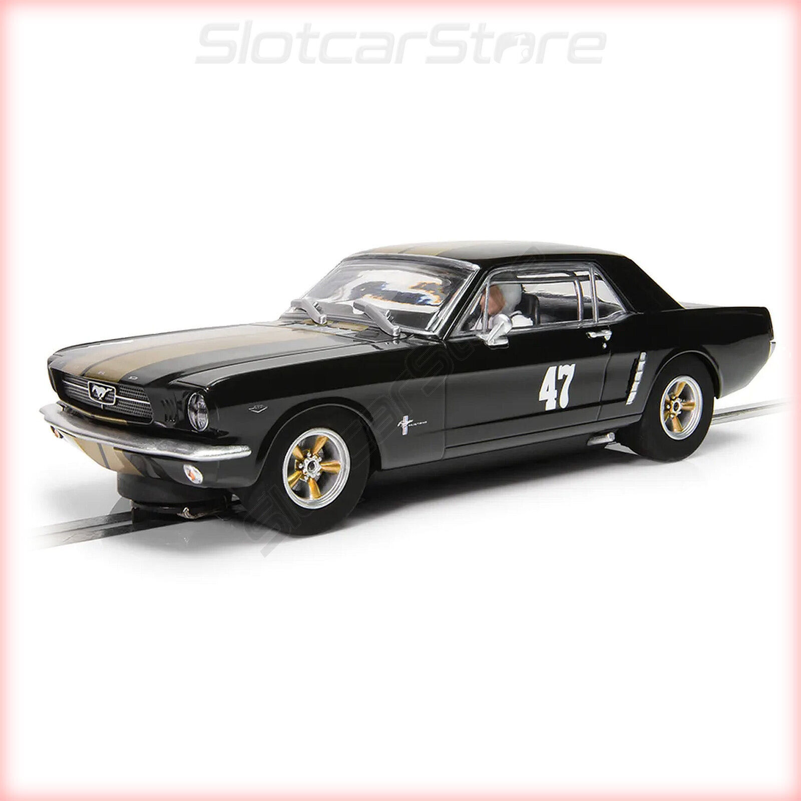 Ford Mustang Scalextric C4405 Pre 1966 ""No.47 negro y dorado"" 1:32 automático
